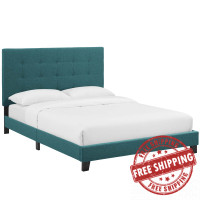 Modway MOD-5879-TEA Melanie Queen Tufted Button Upholstered Fabric Platform Bed