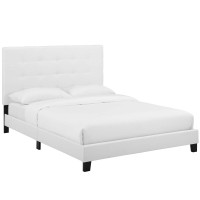 Modway MOD-5879-WHI Melanie Queen Tufted Button Upholstered Fabric Platform Bed