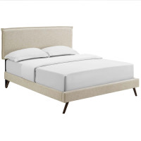 Modway MOD-5904-BEI Amaris Queen Fabric Platform Bed with Round Splayed Legs