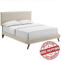 Modway MOD-5904-BEI Amaris Queen Fabric Platform Bed with Round Splayed Legs