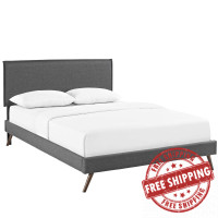Modway MOD-5904-GRY Amaris Queen Fabric Platform Bed with Round Splayed Legs