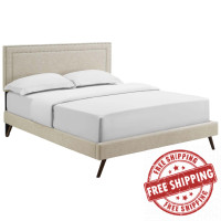 Modway MOD-5913-BEI Virginia Full Fabric Platform Bed with Round Splayed Legs