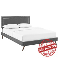 Modway MOD-5915-GRY Virginia Queen Fabric Platform Bed with Round Splayed Legs