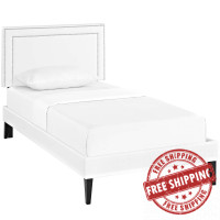 Modway MOD-5918-WHI Virginia Twin Vinyl Platform Bed with Squared Tapered Legs