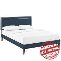 Modway MOD-5925-AZU Virginia King Fabric Platform Bed with Squared Tapered Legs