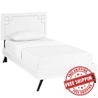 Modway MOD-5926-WHI Ruthie Twin Vinyl Platform Bed with Round Splayed Legs