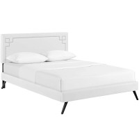 Modway MOD-5930-WHI Ruthie Queen Vinyl Platform Bed with Round Splayed Legs