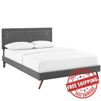 Modway MOD-5931-GRY Ruthie Queen Fabric Platform Bed with Round Splayed Legs