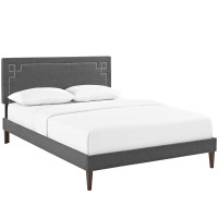 Modway MOD-5939-GRY Ruthie Queen Fabric Platform Bed with Squared Tapered Legs