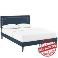 Modway MOD-5941-AZU Ruthie King Fabric Platform Bed with Squared Tapered Legs