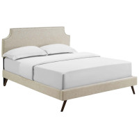 Modway MOD-5947-BEI Corene Queen Fabric Platform Bed with Round Splayed Legs