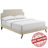 Modway MOD-5947-BEI Corene Queen Fabric Platform Bed with Round Splayed Legs