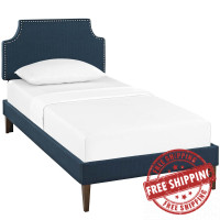 Modway MOD-5951-AZU Corene Twin Fabric Platform Bed with Squared Tapered Legs
