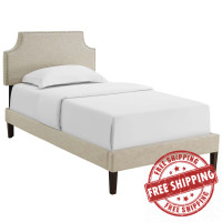 Modway MOD-5951-BEI Corene Twin Fabric Platform Bed with Squared Tapered Legs