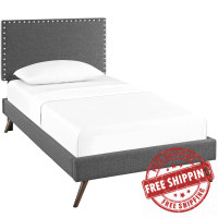 Modway MOD-5959-GRY Macie Twin Fabric Platform Bed with Round Splayed Legs
