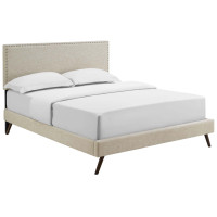 Modway MOD-5963-BEI Macie Queen Fabric Platform Bed with Round Splayed Legs