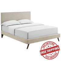 Modway MOD-5963-BEI Macie Queen Fabric Platform Bed with Round Splayed Legs