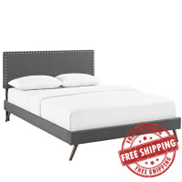 Modway MOD-5963-GRY Macie Queen Fabric Platform Bed with Round Splayed Legs