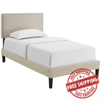 Modway MOD-5967-BEI Macie Twin Fabric Platform Bed with Squared Tapered Legs