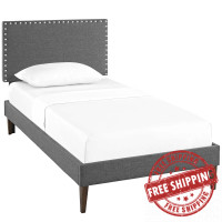 Modway MOD-5967-GRY Macie Twin Fabric Platform Bed with Squared Tapered Legs