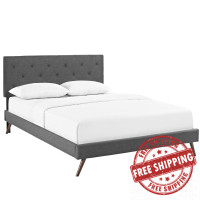 Modway MOD-5979-GRY Tarah Queen Fabric Platform Bed with Round Splayed Legs