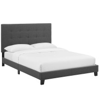 Modway MOD-5994-GRY Melanie King Tufted Button Upholstered Fabric Platform Bed