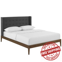Modway MOD-6003-GRY Hadley Queen Wingback Upholstered Polyester Fabric Platform Bed