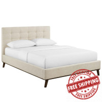 Modway MOD-6005-BEI McKenzie Queen Biscuit Tufted Upholstered Fabric Platform Bed
