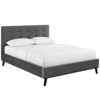 Modway MOD-6006-GRY McKenzie Queen Biscuit Tufted Performance Velvet Platform Bed