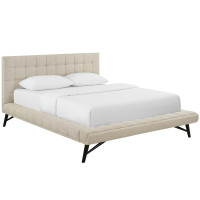 Modway MOD-6007-BEI Julia Queen Biscuit Tufted Upholstered Fabric Platform Bed
