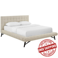 Modway MOD-6007-BEI Julia Queen Biscuit Tufted Upholstered Fabric Platform Bed
