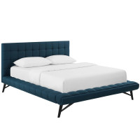 Modway MOD-6007-BLU Julia Queen Biscuit Tufted Upholstered Fabric Platform Bed