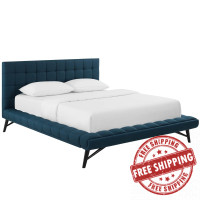Modway MOD-6007-BLU Julia Queen Biscuit Tufted Upholstered Fabric Platform Bed