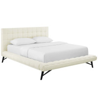 Modway MOD-6007-IVO Julia Queen Biscuit Tufted Upholstered Fabric Platform Bed