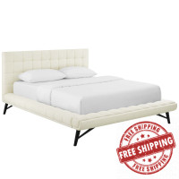 Modway MOD-6007-IVO Julia Queen Biscuit Tufted Upholstered Fabric Platform Bed