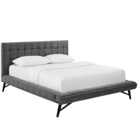 Modway MOD-6008-GRY Julia Queen Biscuit Tufted Performance Velvet Platform Bed