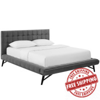 Modway MOD-6008-GRY Julia Queen Biscuit Tufted Performance Velvet Platform Bed