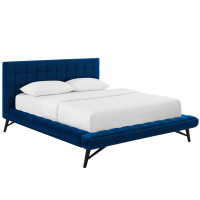 Modway MOD-6008-NAV Julia Queen Biscuit Tufted Performance Velvet Platform Bed