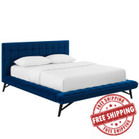 Modway MOD-6008-NAV Julia Queen Biscuit Tufted Performance Velvet Platform Bed