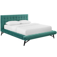 Modway MOD-6008-TEA Julia Queen Biscuit Tufted Performance Velvet Platform Bed