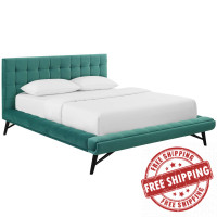 Modway MOD-6008-TEA Julia Queen Biscuit Tufted Performance Velvet Platform Bed