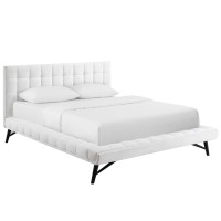 Modway MOD-6008-WHI Julia Queen Biscuit Tufted Performance Velvet Platform Bed