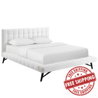 Modway MOD-6008-WHI Julia Queen Biscuit Tufted Performance Velvet Platform Bed