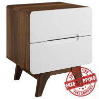 Modway MOD-6073-WAL-WHI Origin Wood Nightstand or End Table