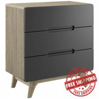 Modway MOD-6074-NAT-GRY Origin Three-Drawer Chest or Stand