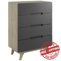 Modway MOD-6075-NAT-GRY Origin Four-Drawer Chest or Stand