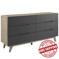 Modway MOD-6076-NAT-GRY Origin Six-Drawer Wood Dresser or Display Stand