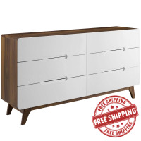 Modway MOD-6076-WAL-WHI Origin Six-Drawer Wood Dresser or Display Stand