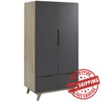 Modway MOD-6077-NAT-GRY Origin Wood Wardrobe Cabinet
