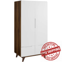 Modway MOD-6077-WAL-WHI Origin Wood Wardrobe Cabinet